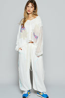 POL OVERSIZED CROPPED Top with Contrasting Fabric and Patches in Ivory