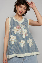 Load image into Gallery viewer, POL Denim Top with Double Gauze Flower Patches in Denim Multi
