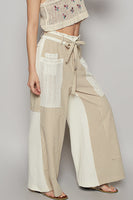 POL Mix n Match Woven Striped Print and Thermal Knit Pants in Sand Stripe