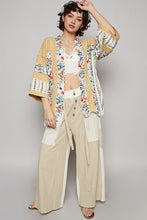 Load image into Gallery viewer, POL Distressed Square Twill Cardigan with Mixed Floral Details in Honey Gold
