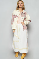 POL Mixed Print Patchwork Shacket in Cream