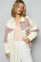 POL Mixed Print Patchwork Shacket in Cream