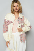 POL Mixed Print Patchwork Shacket in Cream