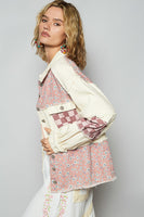 POL Mixed Print Patchwork Shacket in Cream