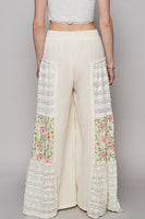 POL Double Gauze Pants with Floral and Open Knit Panels in Natural