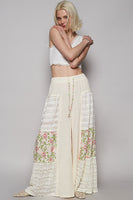 POL Double Gauze Pants with Floral and Open Knit Panels in Natural