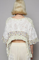 POL Textured Top with Floral Print Details in Off White