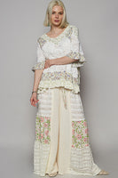 POL Textured Top with Floral Print Details in Off White