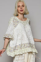 POL Textured Top with Floral Print Details in Off White
