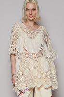 POL OVERSIZED Open Knit Crochet Top in Natural