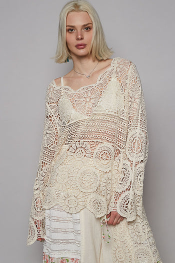 POL Asymmetrical Crochet Top in Natural ON ORDER