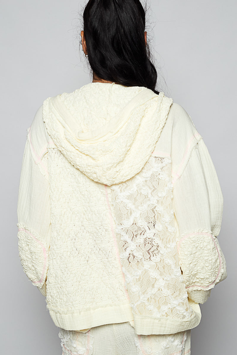 POL Textured Gauze and Lace Jacket in Natural – June Adel