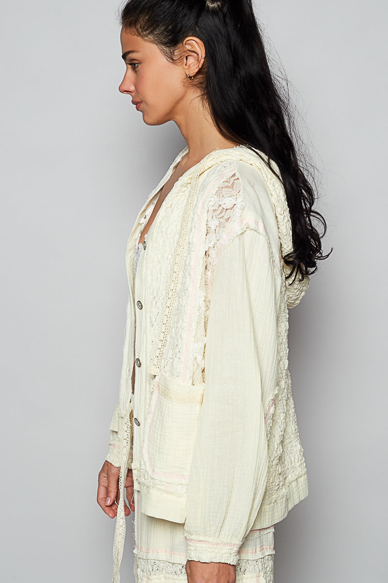 POL Textured Gauze and Lace Jacket in Natural – June Adel