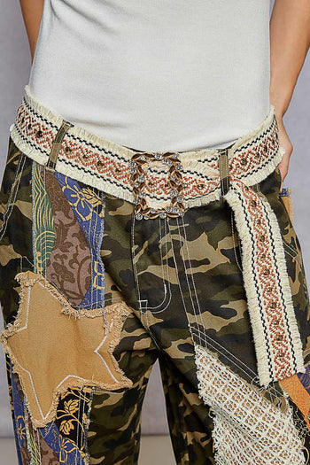 POL Embroidered Rhinestone Buckle Belt in Ivory/Mocha