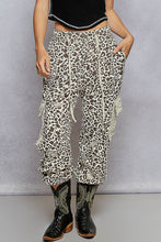 Load image into Gallery viewer, POL Distressed Denim Cargo Joggers in Cream Choco Leopard
