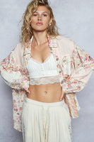 POL OVERSIZED Mixed Media Top in Red Multi