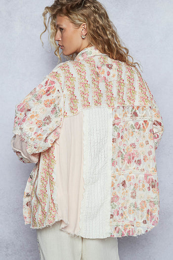 POL OVERSIZED Mixed Media Top in Red Multi