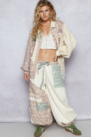 POL Twill Lace and Floral Print Button Down Top in Oatmilk