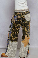 POL Relaxed Fit Twill Patchwork Pants in Camo/Blue Multi