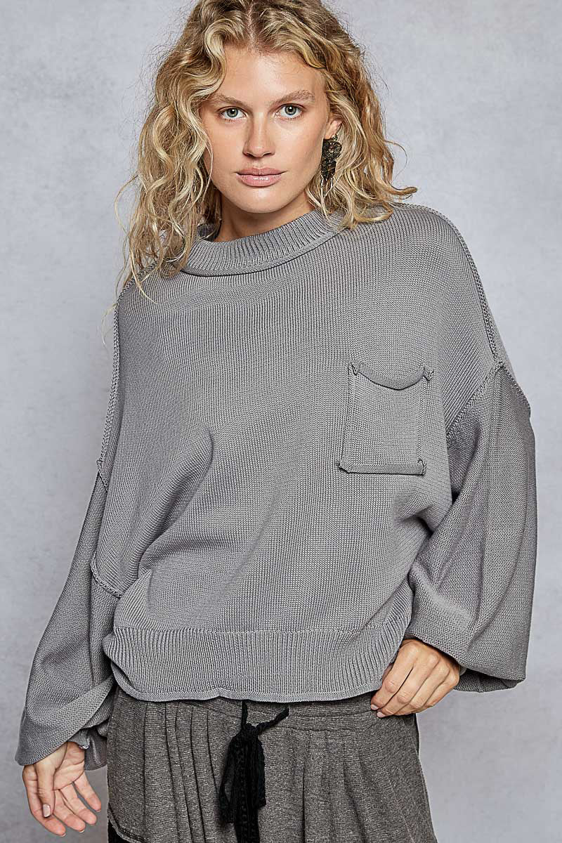 POL Solid Color Hacci Knit Sweater in Whisper Grey