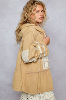 POL Tiered Twill Hooded Jacket with Patchwork Details in Mocha