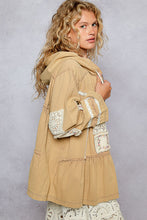 Load image into Gallery viewer, POL Tiered Twill Hooded Jacket with Patchwork Details in Mocha
