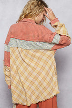 Load image into Gallery viewer, POL OVERSIZED Mixed Fabric Button Down Shacket in Brick Multi
