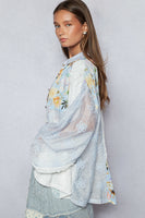 POL Mixed Media Patchwork Top in Cloud Blue