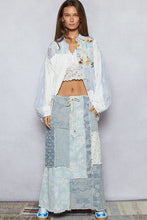 Load image into Gallery viewer, POL Mixed Media Patchwork Top in Cloud Blue
