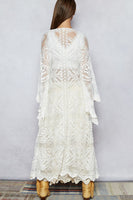 POL Long Sheer Embroidered Crochet Cardigan in White