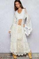 POL Long Sheer Embroidered Crochet Cardigan in White