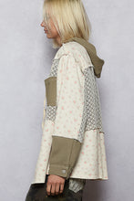 Load image into Gallery viewer, POL Floral Twill Jacket with Open Knit and Thermal Knit Details in Cream/Olive
