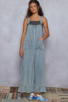 POL Denim Striped and Textured Wide Leg Overalls in Stripe Denim ON ORDER