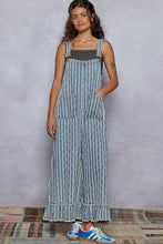 Load image into Gallery viewer, POL Denim Striped and Textured Wide Leg Overalls in Stripe Denim ON ORDER

