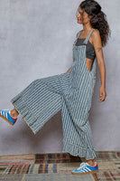 POL Denim Striped and Textured Wide Leg Overalls in Stripe Denim ON ORDER