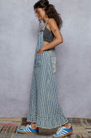 POL Denim Striped and Textured Wide Leg Overalls in Stripe Denim ON ORDER