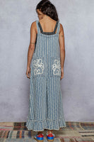 POL Denim Striped and Textured Wide Leg Overalls in Stripe Denim ON ORDER