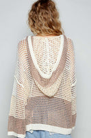 POL Open Knit Crochet Hooded Top in Beige