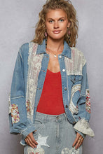 Load image into Gallery viewer, POL Denim Jacket with Patches and Crochet Details in Denim
