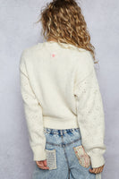 POL Knit Sweater with Floral Embroidery in Powder Cream