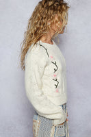 POL Knit Sweater with Floral Embroidery in Powder Cream
