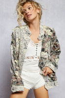 POL Twill Motorcycle Jacket with Mesh and Lace Accents in Camo