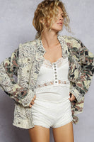 POL Twill Motorcycle Jacket with Mesh and Lace Accents in Camo