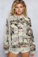 POL Twill Motorcycle Jacket with Mesh and Lace Accents in Camo