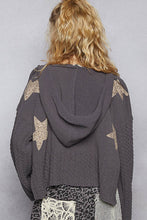 Load image into Gallery viewer, POL Chenille Hooded Sweater with Floral Print Star Patches in Charcoal
