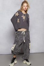 Load image into Gallery viewer, POL Chenille Hooded Sweater with Floral Print Star Patches in Charcoal

