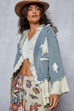 Load image into Gallery viewer, POL Twill Textured Cardigan with Star and Moon Patches in Denim
