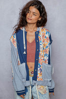 POL Color Block Mixed Media Jacket in Indigo