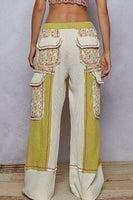 POL Patchwork Wide Leg Pants in Lime Green