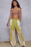 POL Patchwork Wide Leg Pants in Lime Green